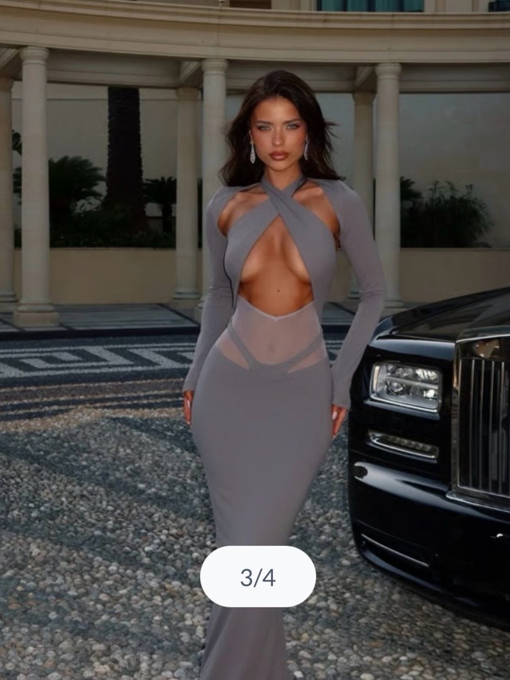 Sleek Grey Crisscross Cutout Maxi Dress